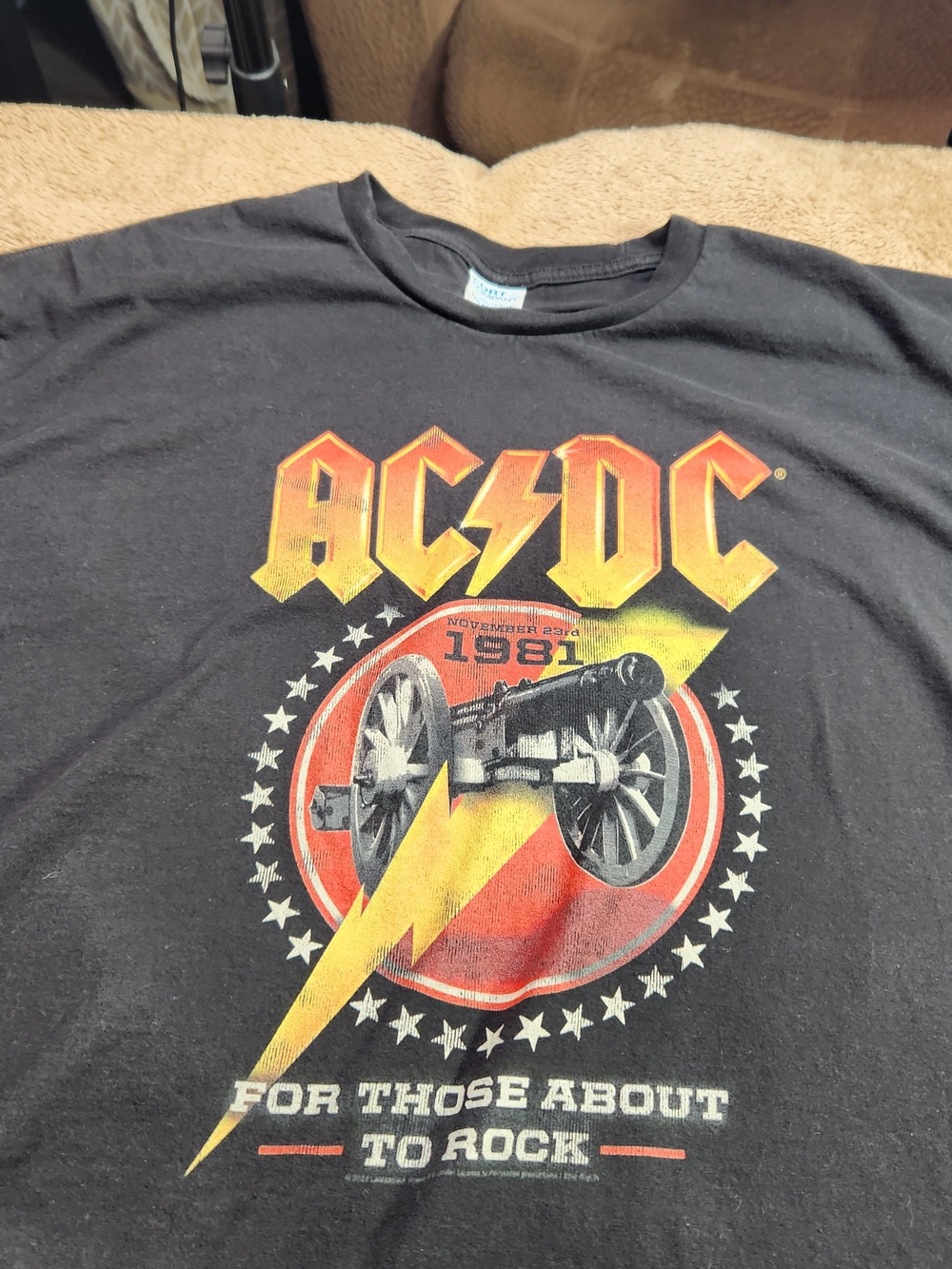 AC/DC Black Graphic Band Tee Vintage 1981 Tour with Yellow & Red Logo
